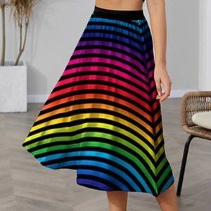 IZURIA Black Rainbow Stripe Midi Skirt